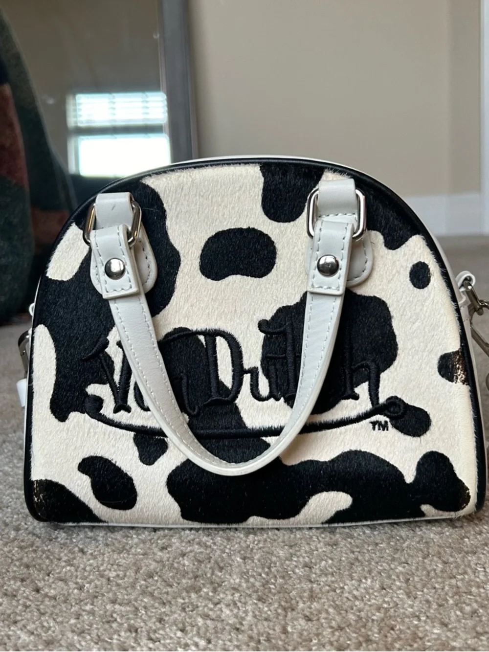 Von Dutch Cow Print Black And White Bag - Picture 5 of 6